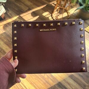 Michael Kors Maroon Clutch with Gold Studs